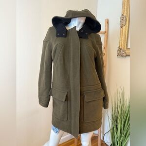 Whistles London Wool Stadium Style Jacket Parka Duffle Coat Army Green S